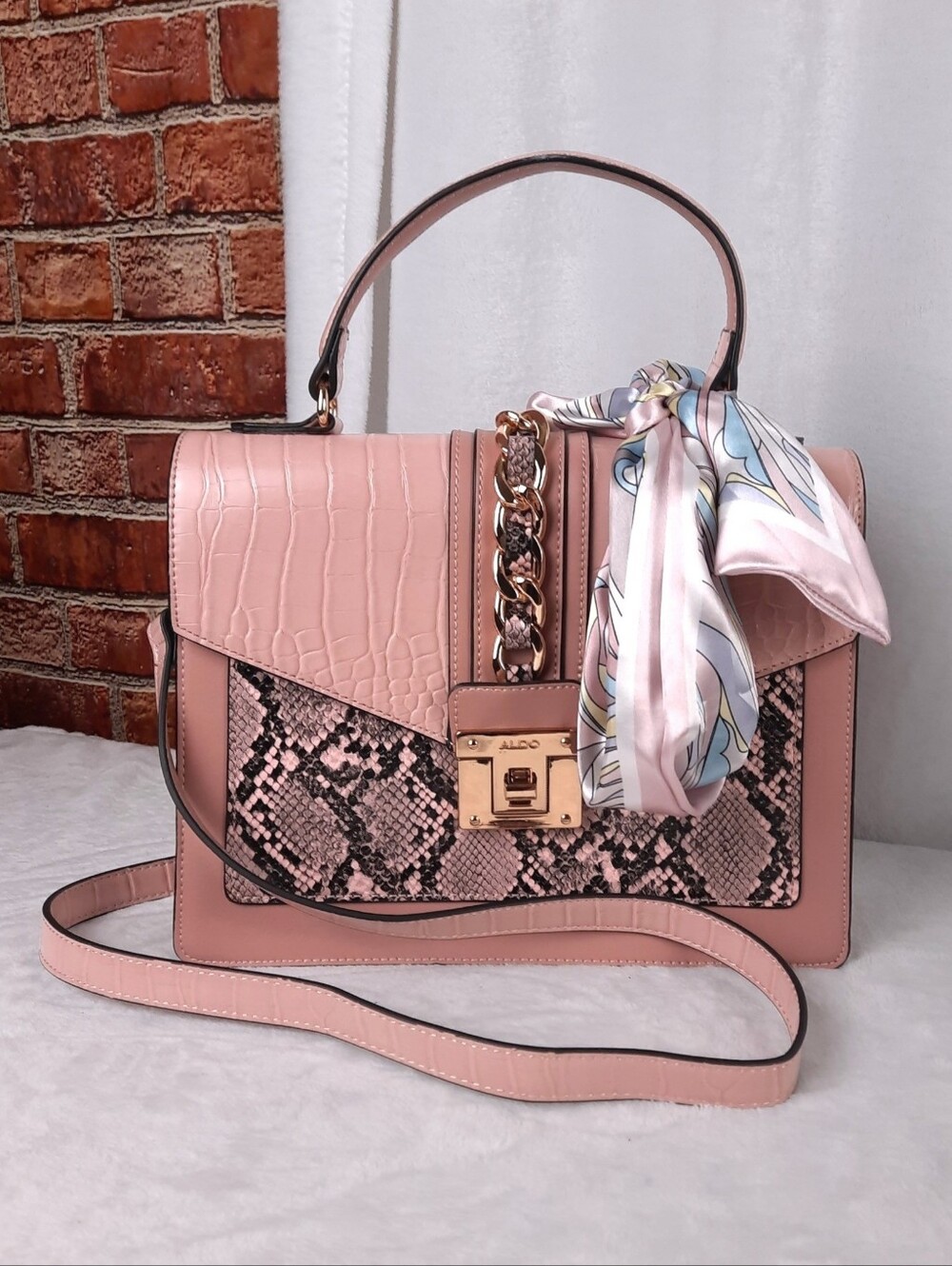 ALDO Pink Croc Embossed Satchel & Snakeskin Crossbody Bag